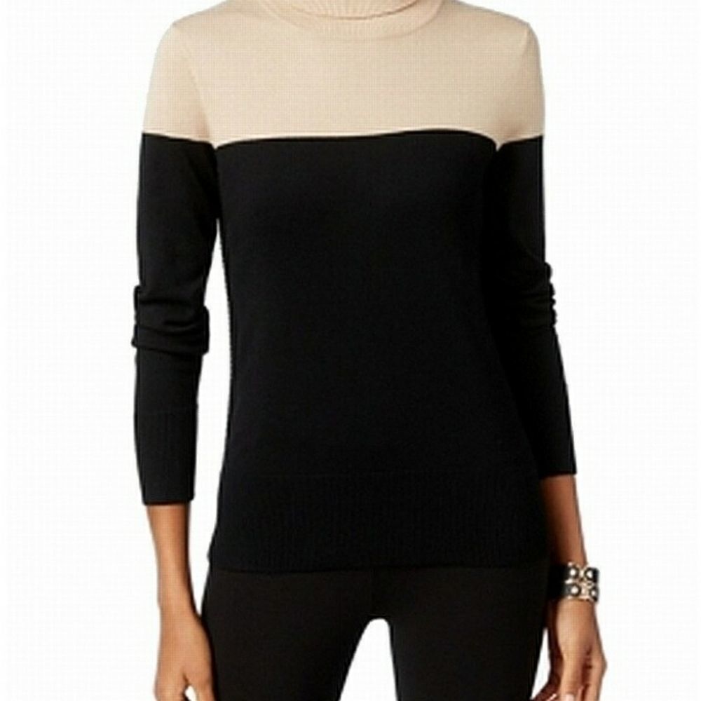 Cable & Gauge tan and black colorblocked turtleneck sweater medium
